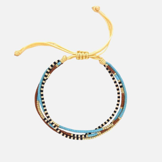 Bracelet Femme Multirang Perles Rayées Et Cordon Noué
