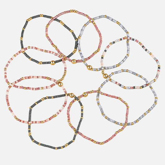Bracelet Femme Multirang Rose Et Gris - Lot de 9