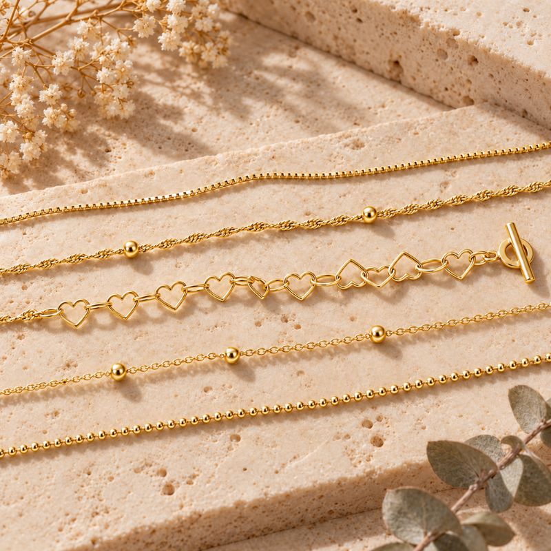 Bracelet Femme Multirang Superposés Et Cœurs Dorés