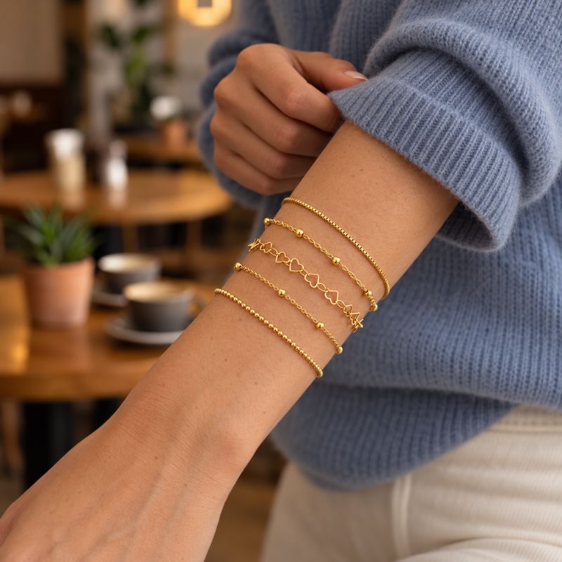 Bracelet Femme Multirang Superposés Et Cœurs Dorés