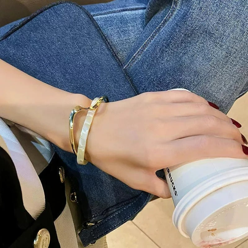 Bracelet Femme Rigide Nacré Et Doré
