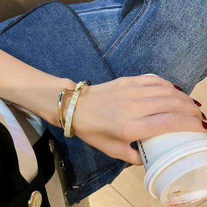 Bracelet Femme Rigide Nacré Et Doré