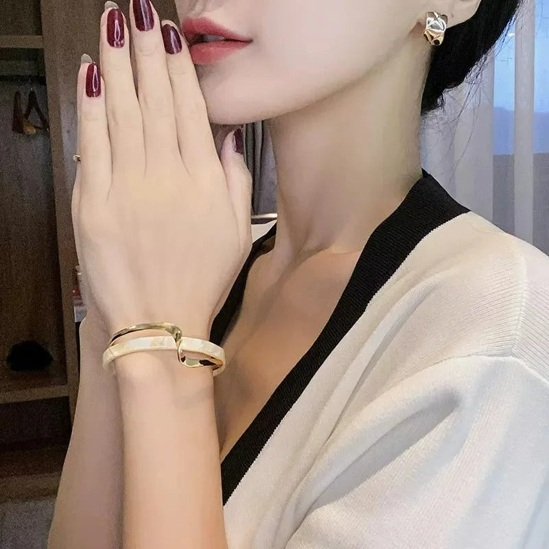 Bracelet Femme Rigide Nacré Et Doré