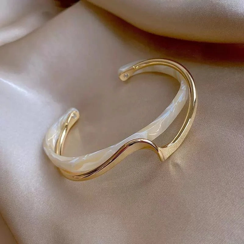 Bracelet Femme Rigide Nacré Et Doré