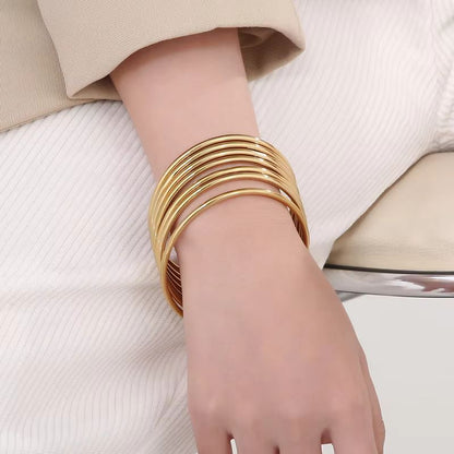 Bracelet Femme Set Joncs Fins Dorés - Acier Inoxydable