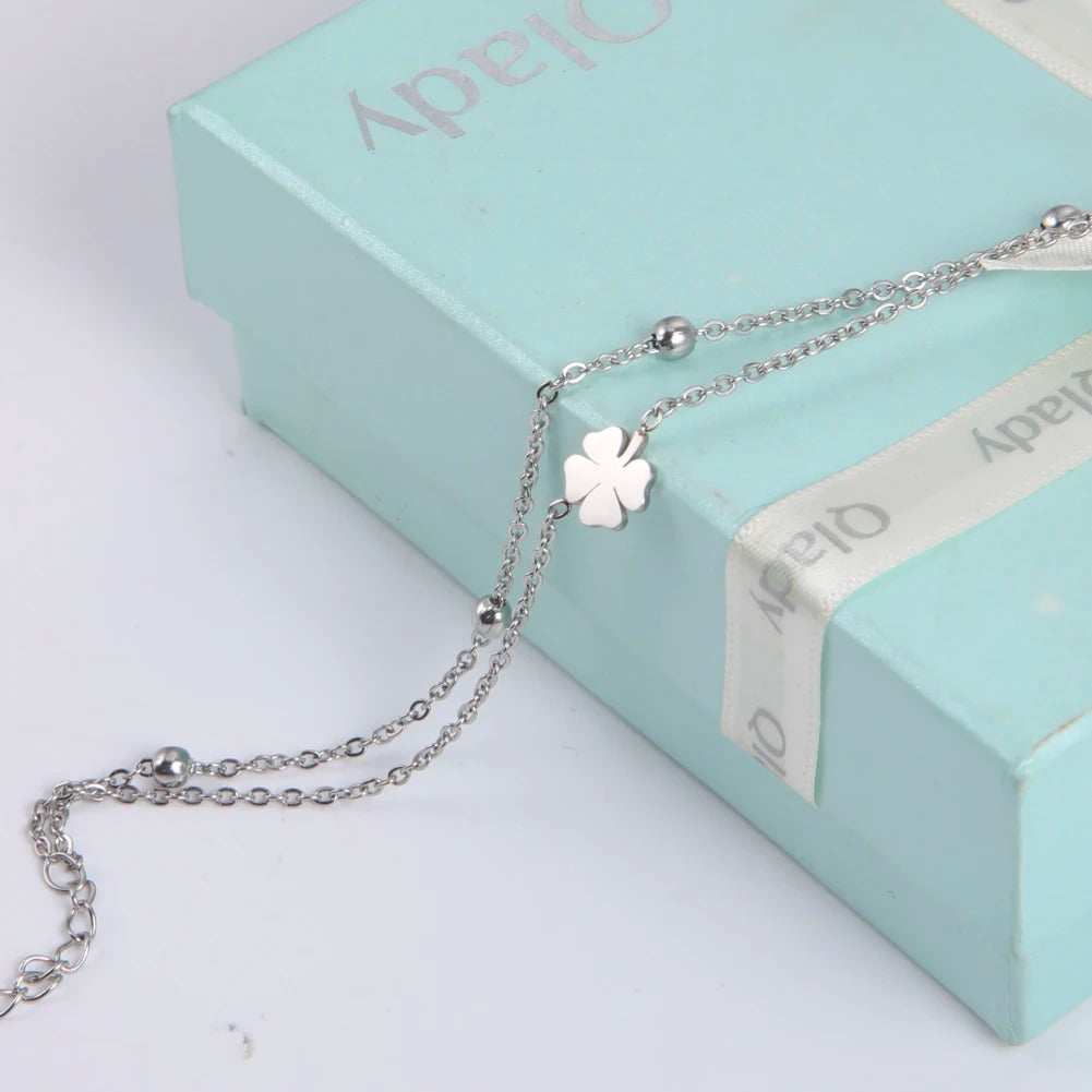 Bracelet Femme Trèfle Argenté Acier Inoxydable