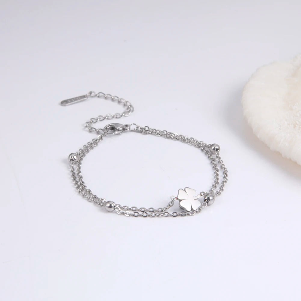 Bracelet Femme Trèfle Argenté Acier Inoxydable