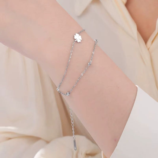 Bracelet Femme Trèfle Argenté Acier Inoxydable