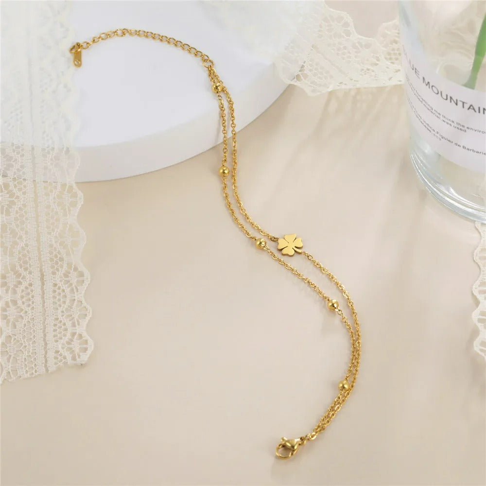 Bracelet Femme Trèfle Doré Acier Inoxydable