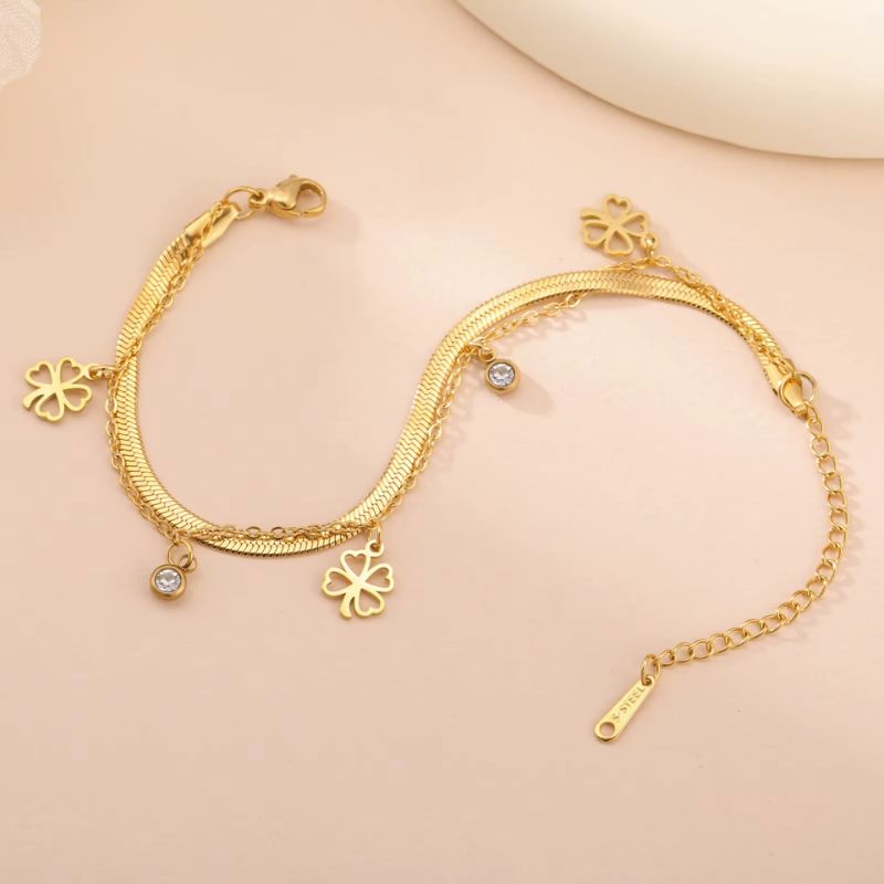 Bracelet Femme Trèfle Pampilles Acier Inoxydable
