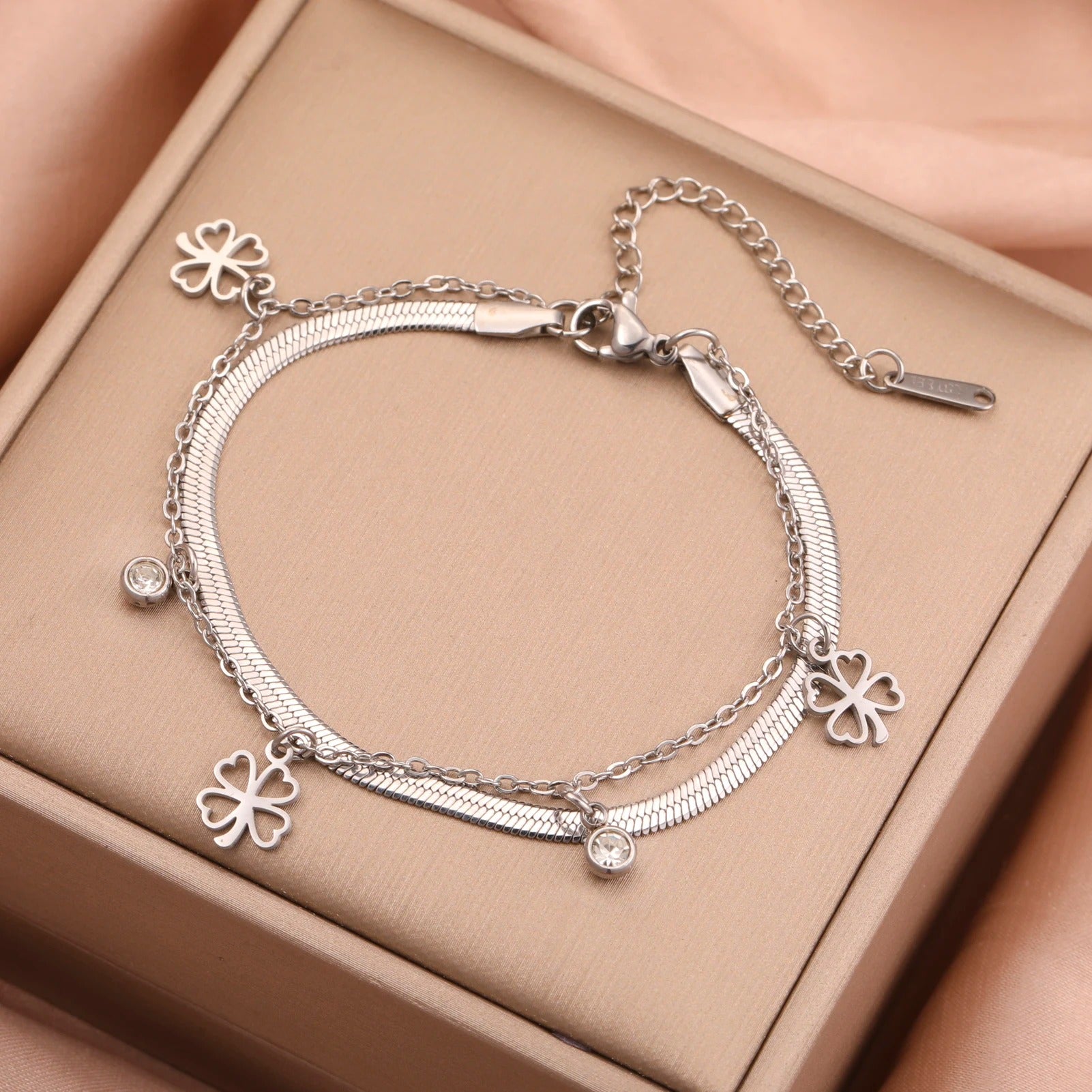 Bracelet Femme Trèfle Pampilles Acier Inoxydable