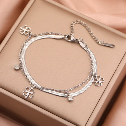 Bracelet Femme Trèfle Pampilles Acier Inoxydable