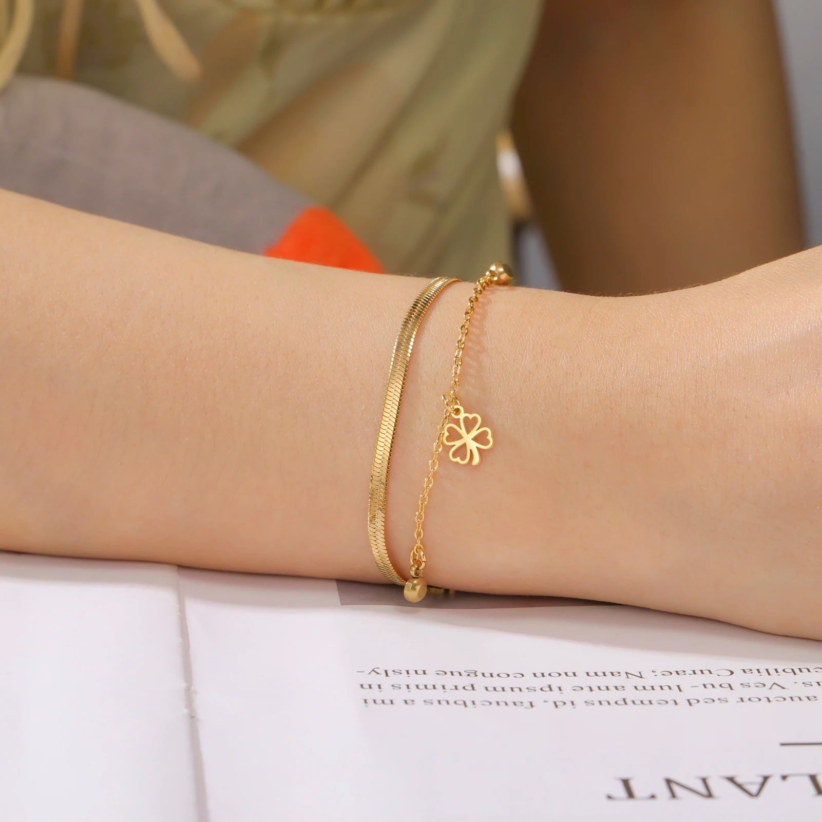 Bracelet Femme Trèfle Pampilles Acier Inoxydable