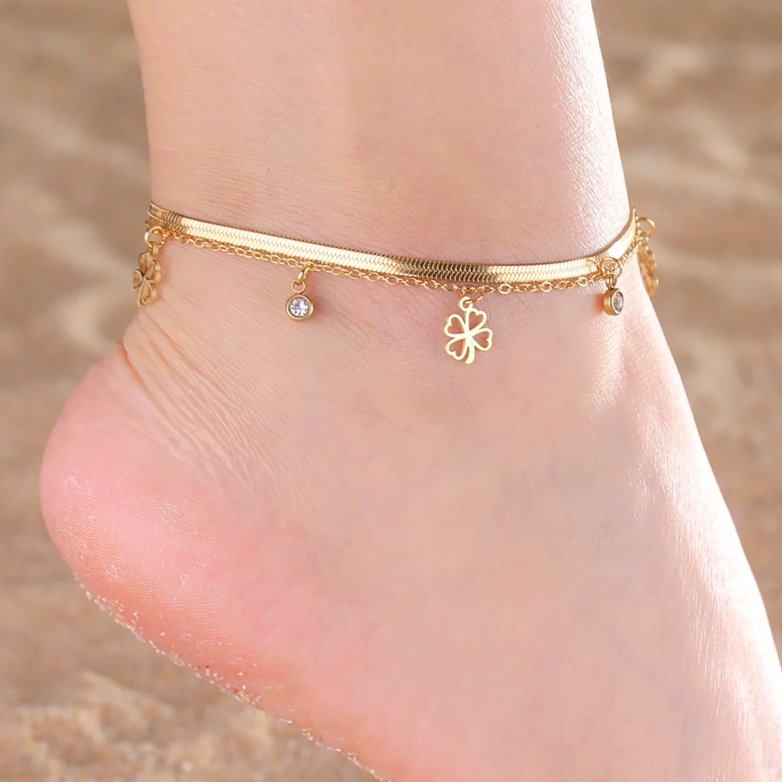 Bracelet Femme Trèfle Pampilles Acier Inoxydable