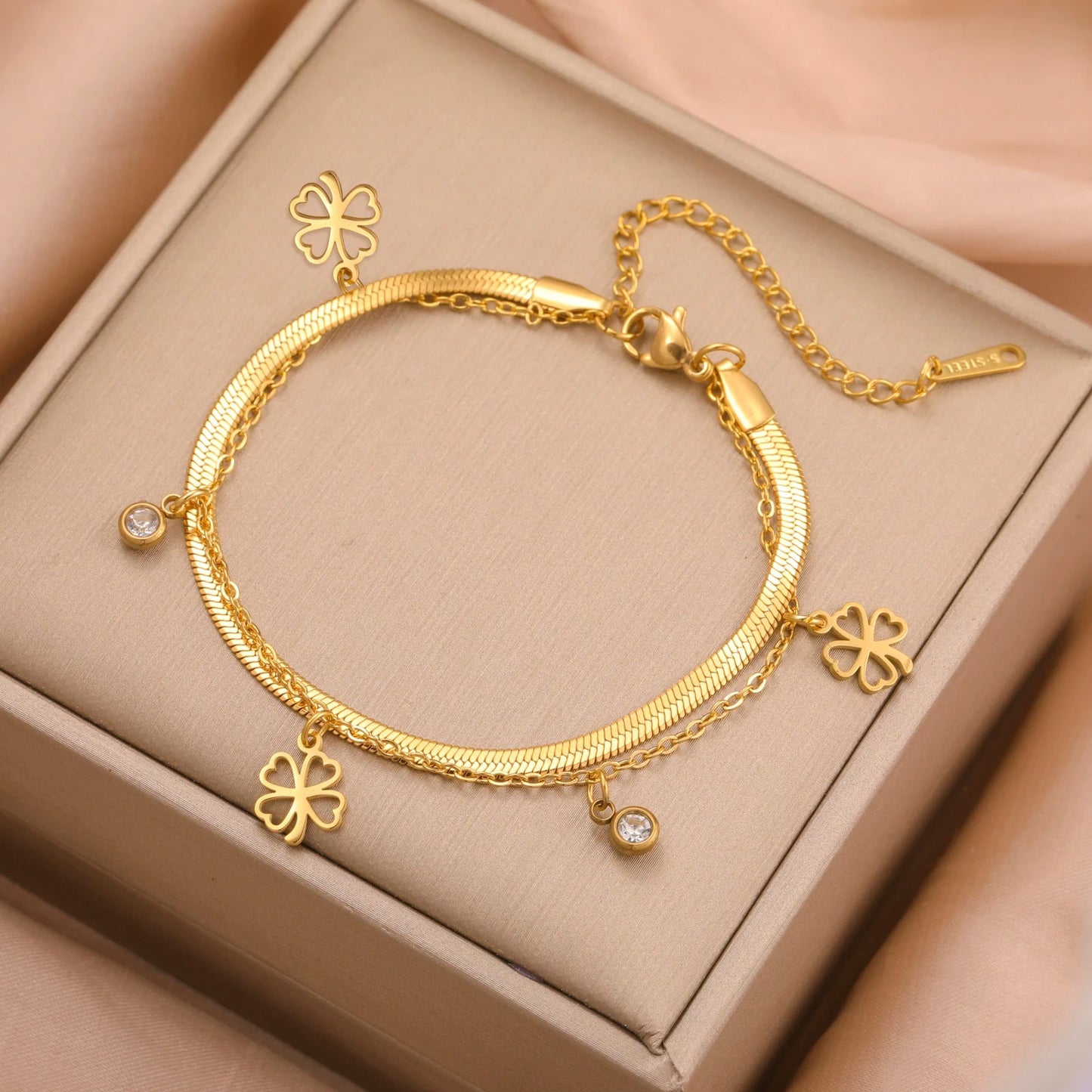Bracelet Femme Trèfle Pampilles Acier Inoxydable