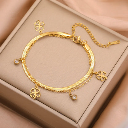 Bracelet Femme Trèfle Pampilles Acier Inoxydable
