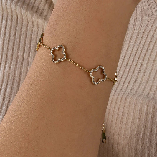 Bracelet Femme Trèfle Zircon Élégance Étincelante