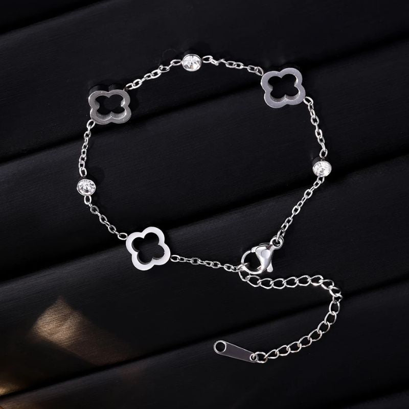 Bracelet Femme Trèfle Et Zircons Acier Inoxydable
