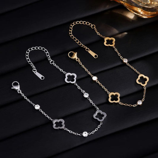 Bracelet Femme Trèfle Et Zircons Acier Inoxydable