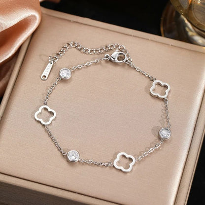 Bracelet Femme Trèfle Et Zircons Acier Inoxydable