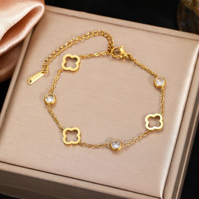 Bracelet Femme Trèfle Et Zircons Acier Inoxydable