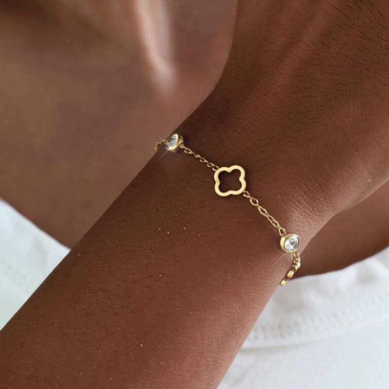 Bracelet Femme Trèfle Et Zircons Acier Inoxydable