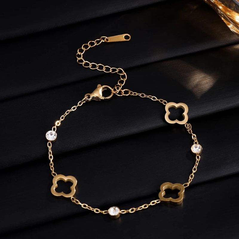 Bracelet Femme Trèfle Et Zircons Acier Inoxydable