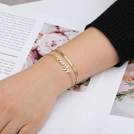 Bracelet Fête des Mères Double Chaîne "Mama"