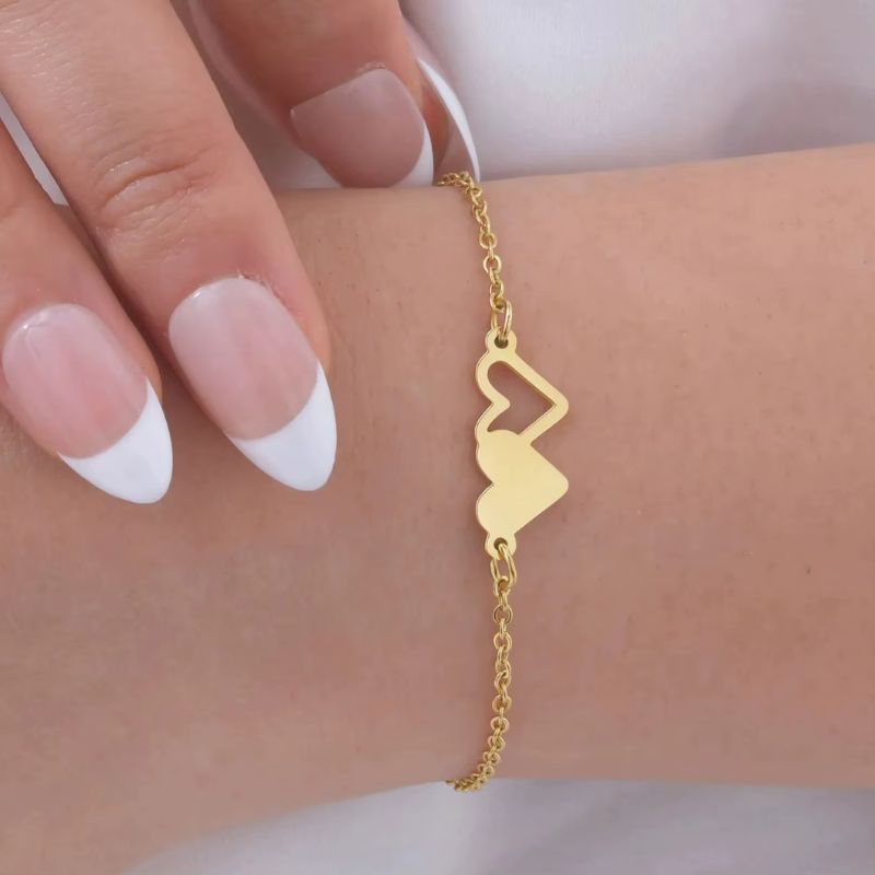 Bracelet Fête des Mères Double Coeur Doré