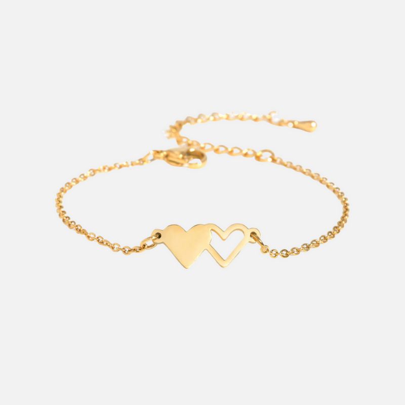 Bracelet Fête des Mères Double Coeur Doré
