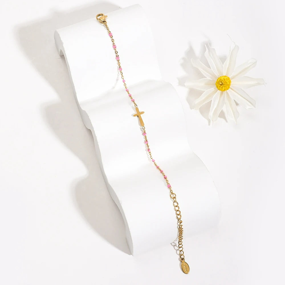 Bracelet Fin Femme Croix Acier Inoxydable