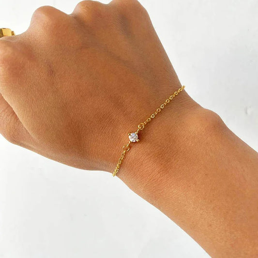 Bracelet Fin Femme Pierre Zircon et Acier Inoxydable