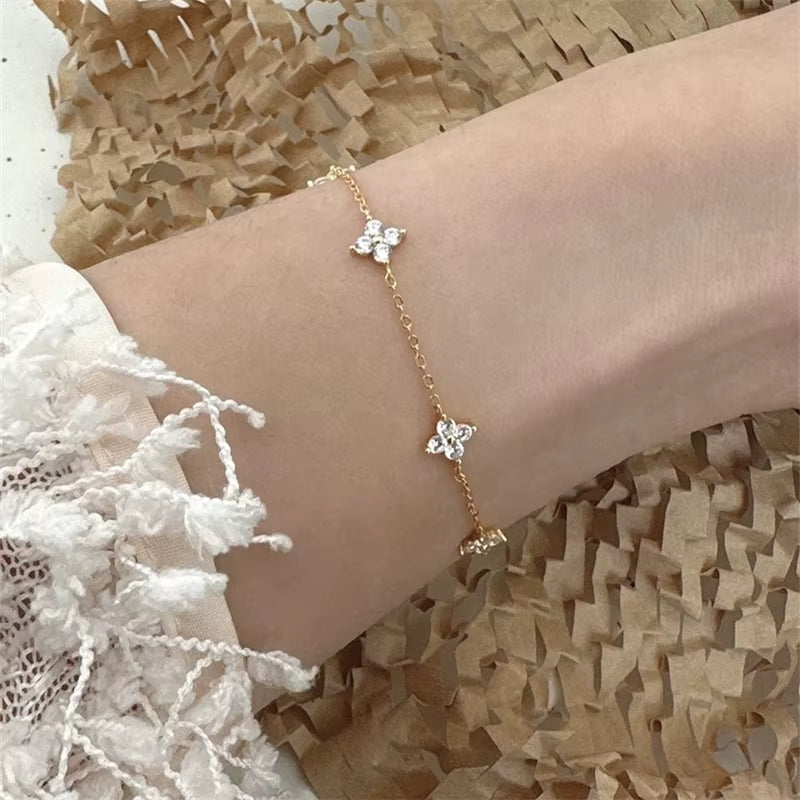 Bracelet Fleur Brillant en Acier Inoxydable