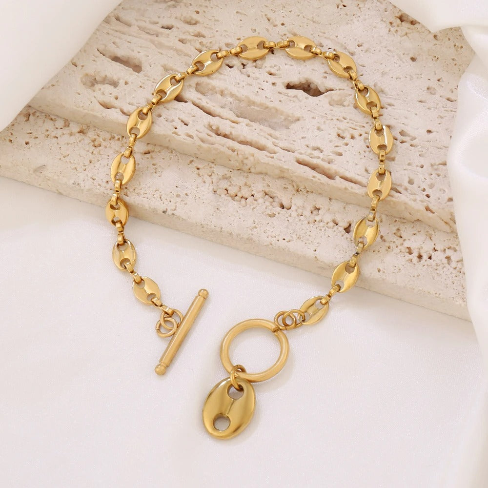 Bracelet Grain De Café Femme Acier Inoxydable Fermoir Anneau