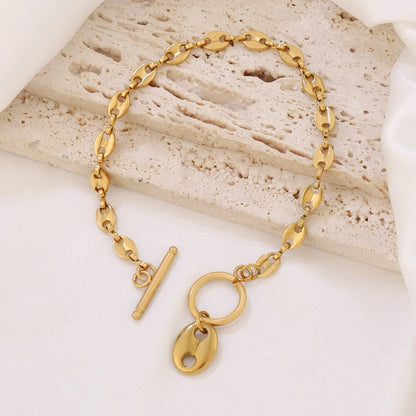 Bracelet Grain De Café Femme Acier Inoxydable Fermoir Anneau