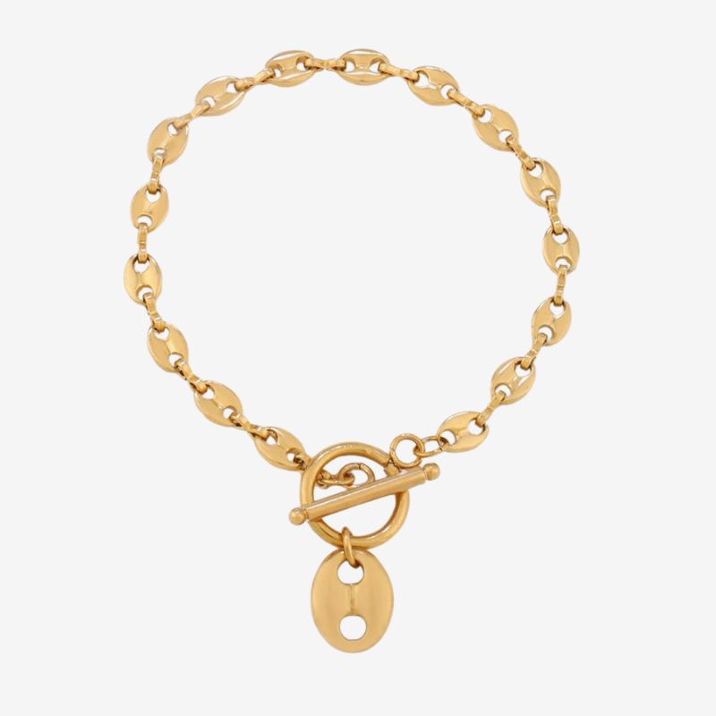 Bracelet Grain De Café Femme Acier Inoxydable Fermoir Anneau