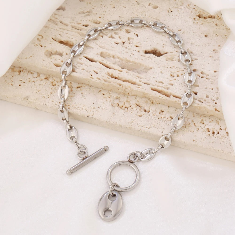 Bracelet Grain De Café Femme Acier Inoxydable Fermoir Anneau