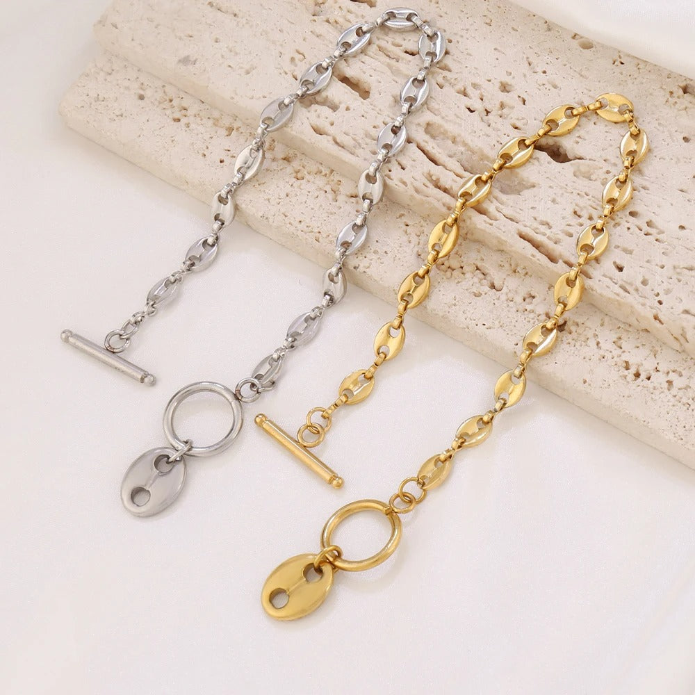 Bracelet Grain De Café Femme Acier Inoxydable Fermoir Anneau