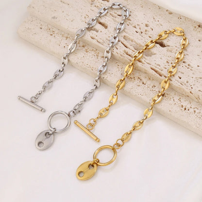 Bracelet Grain De Café Femme Acier Inoxydable Fermoir Anneau