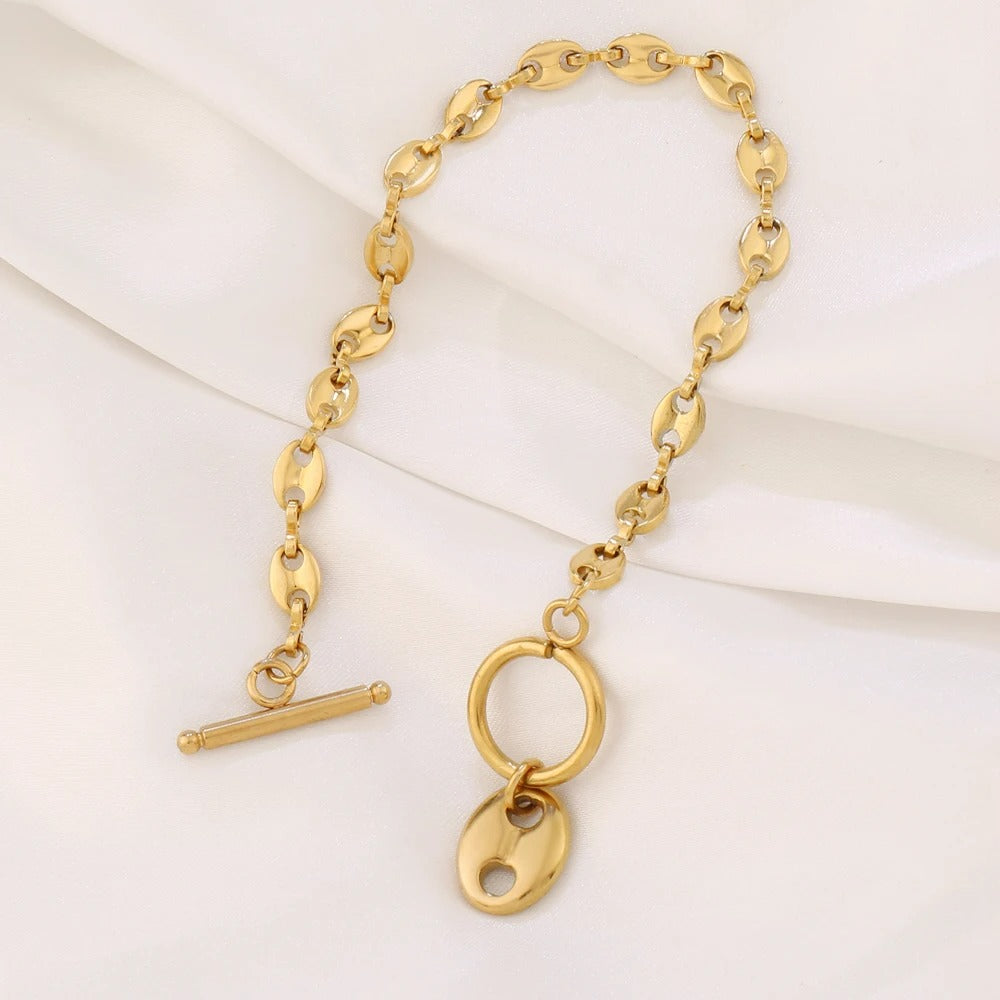 Bracelet Grain De Café Femme Acier Inoxydable Fermoir Anneau