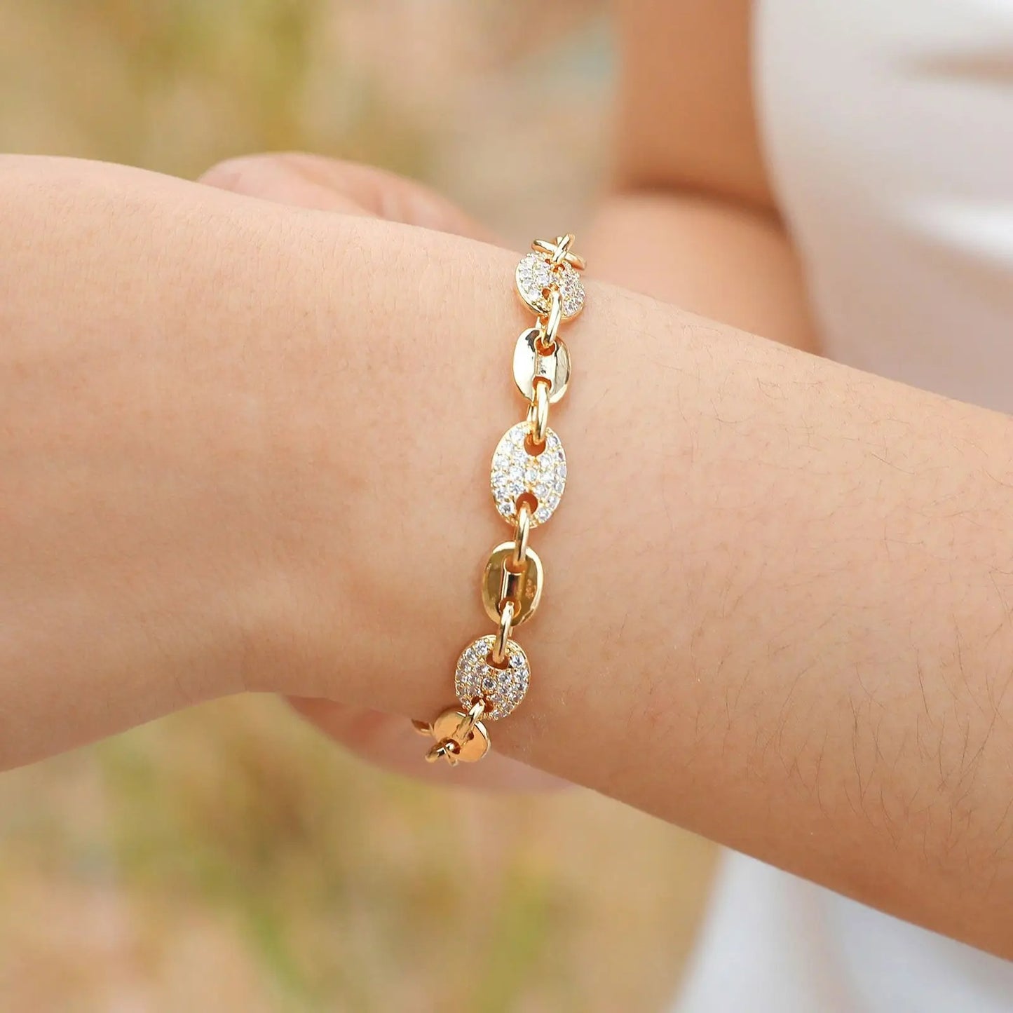 Bracelet Grain De Café Femme Doré Et Zircon