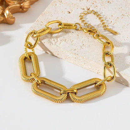 Bracelet Grosse Maille Femme Acier Inoxydable Maillons Nervurés