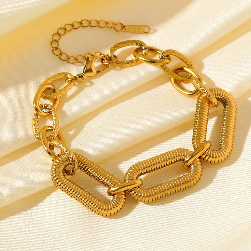 Bracelet Grosse Maille Femme Acier Inoxydable Maillons Nervurés