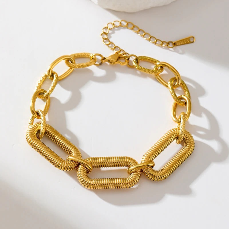 Bracelet Grosse Maille Femme Acier Inoxydable Maillons Nervurés