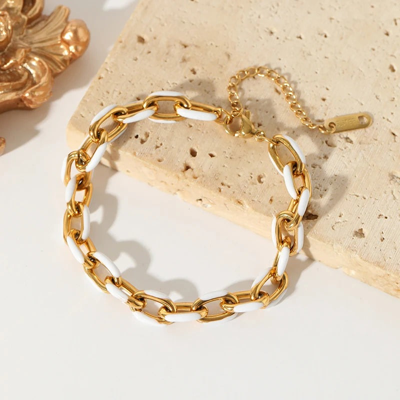 Bracelet Grosse Maille Femme Bicolore - Acier Inoxydable