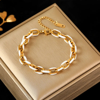 Bracelet Grosse Maille Femme Bicolore - Acier Inoxydable