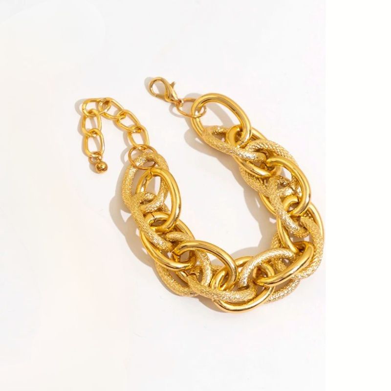 Bracelet Grosse Maille Femme Croisée Acier Inoxydable
