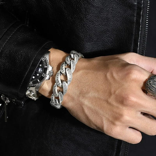 Bracelet Homme Argent Gravures Mystiques