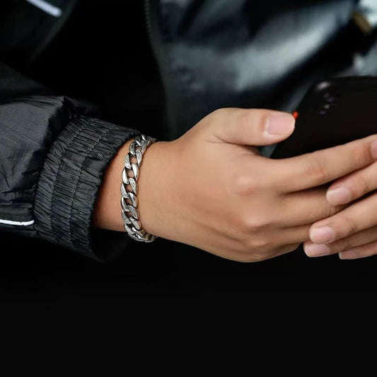 Bracelet Homme Argent Grosse Maille Mantra