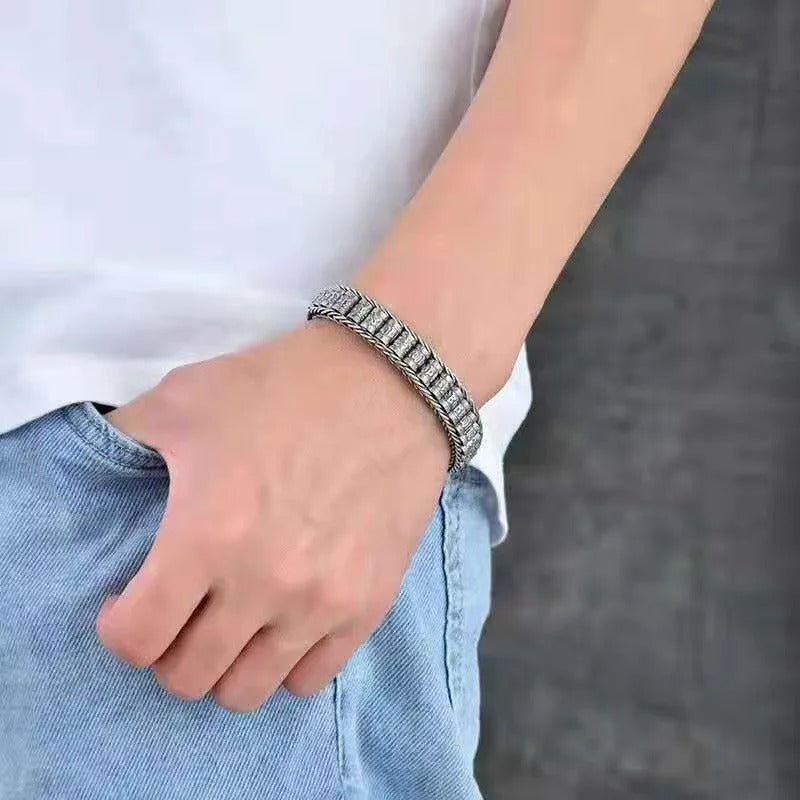Bracelet Homme Argent Maillons Gravés Tibétain